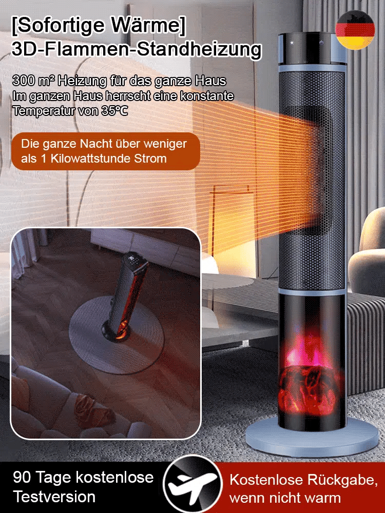 [1 Sekunde schnelles Aufheizen] Dreistufig einstellbare, großflächige 3D-Flammen-Raumheizung